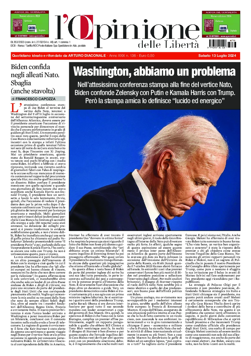 Prima-pagina-opinione della liberta-edizione-di-oggi-2024-07-15